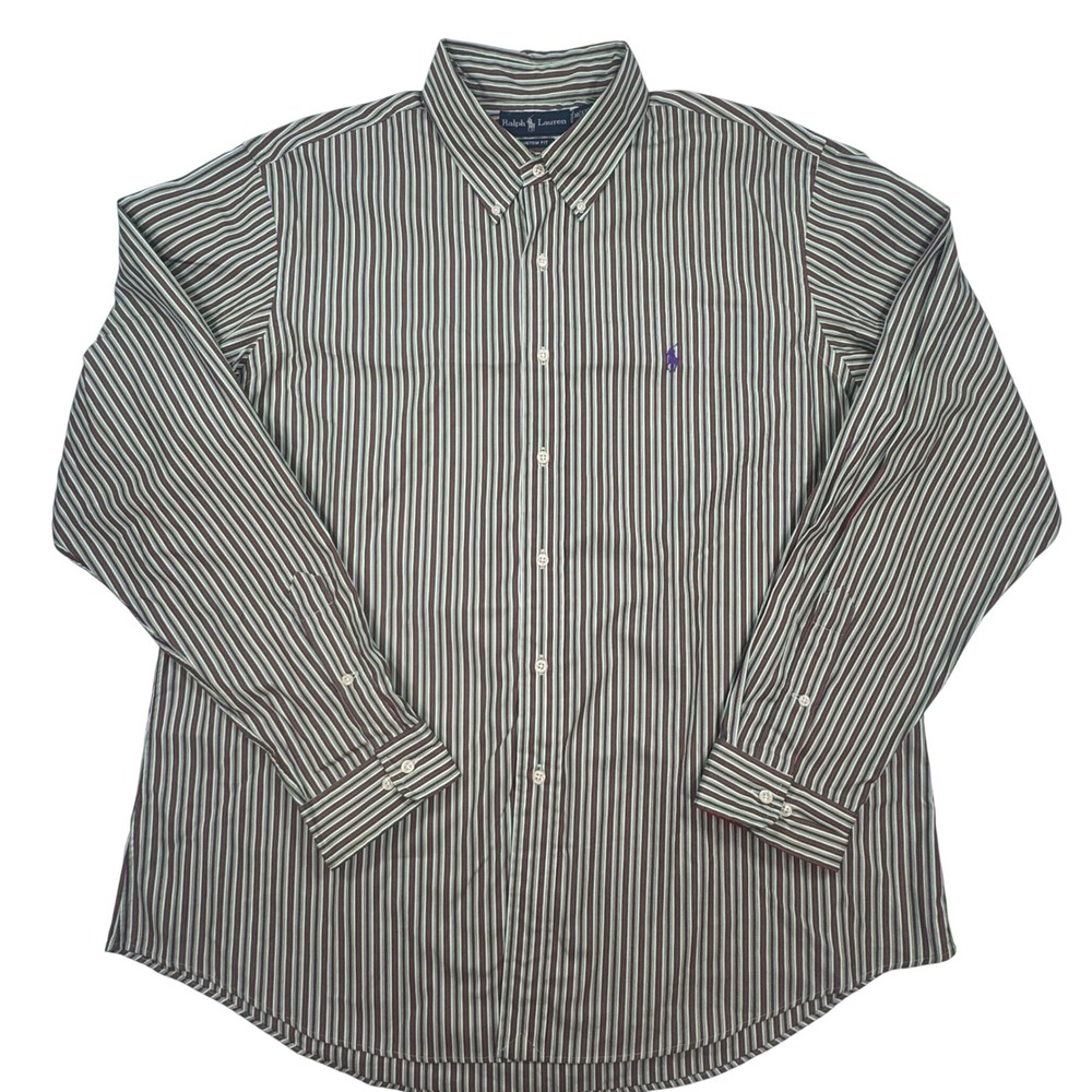 Polo Ralph Lauren Mens Custom Fit Striped Button Down Shirt Green Red XL